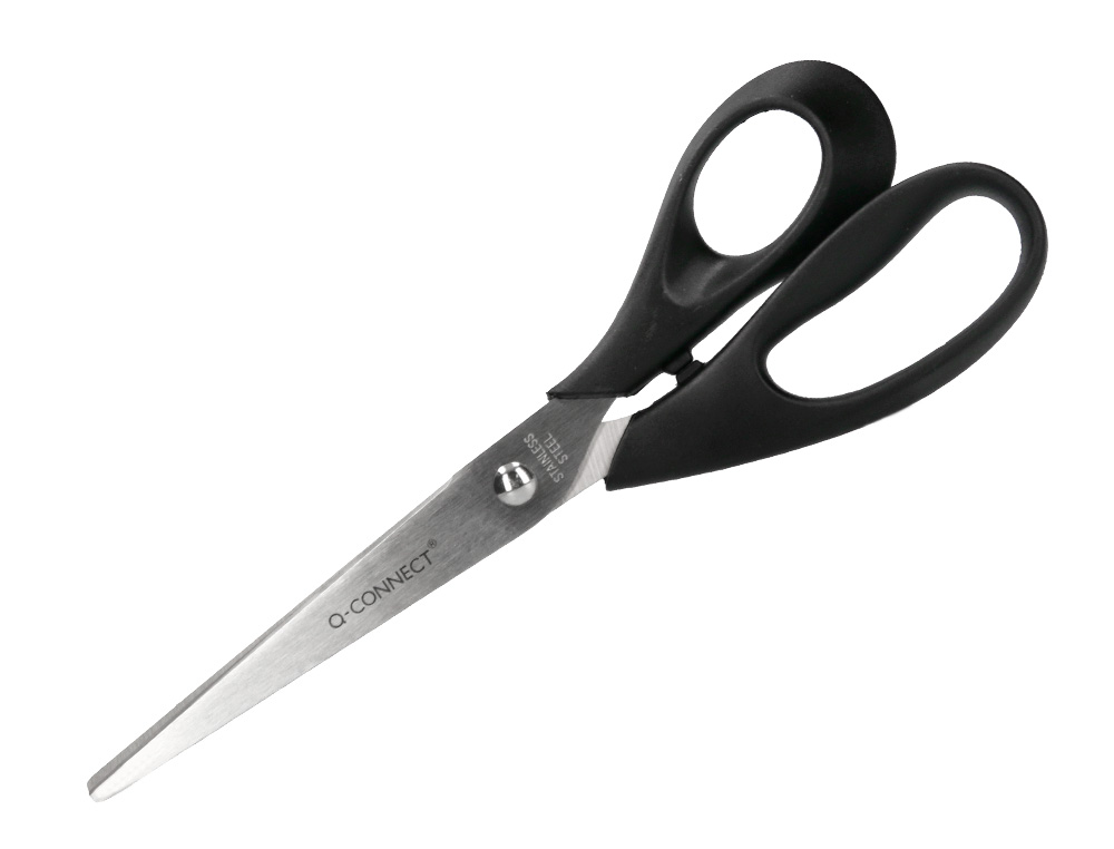 CISEAUX BUREAU Q-CONNECT ÉCONOMIQUE DROITIER LAMES INOX 210MM BRANCHES GAINÉES ABS BOUTS POINTUS COLORIS NOIR