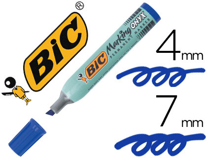 MARQUEUR BIC PERMANENT ONYX MARKER 1591 POINTE BISEAUTE TRAC 4/7MM TOUS SUPPORTS CORPS MTAL GRANDE CONTENANCE BLEU
