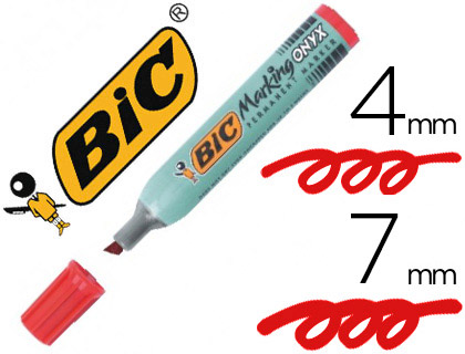 MARQUEUR BIC PERMANENT ONYX MARKER 1591 POINTE BISEAUTE TRAC 4/7MM TOUS SUPPORTS CORPS MTAL GRANDE CONTENANCE ROUGE