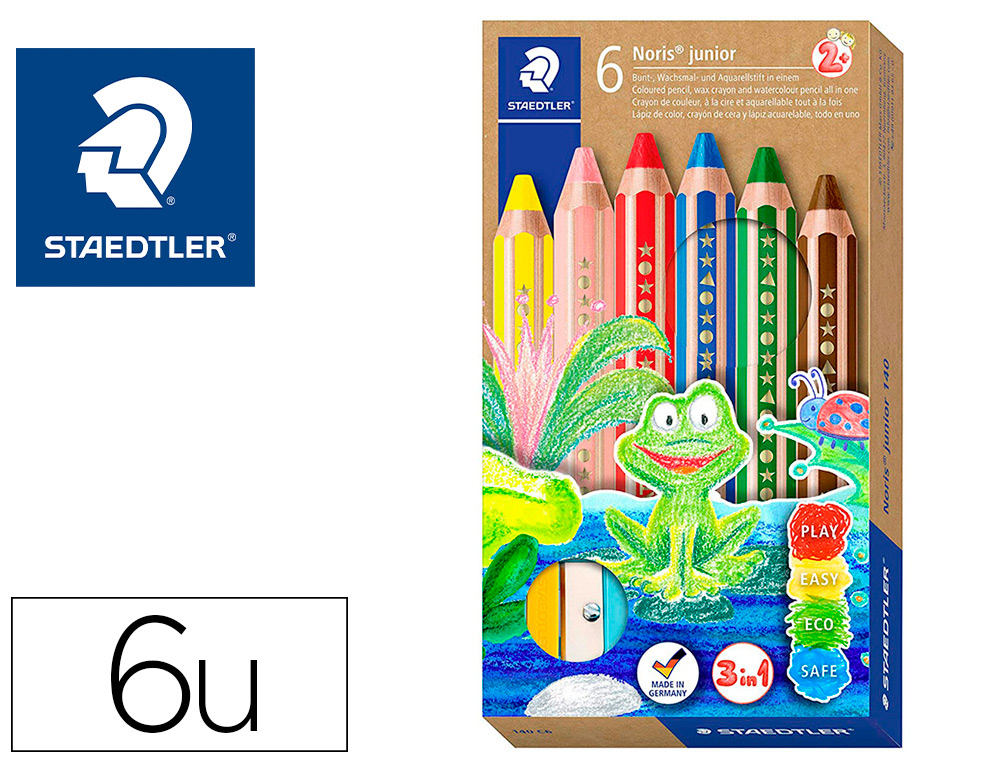 CRAYON COULEUR STAEDTLER NORIS JUNIOR 140 3-EN-1 CRAIE CIRE AQUARELLABLE             TAILLE-CRAYON COLORIS