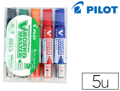 MARQUEUR PILOT V BOARD MASTER RECHARGEABLE POINTE OGIVE TRAC 2MM ENCRE LIQUIDE BASE ALCOOL COULEUR VIVE POCHETTE 5U