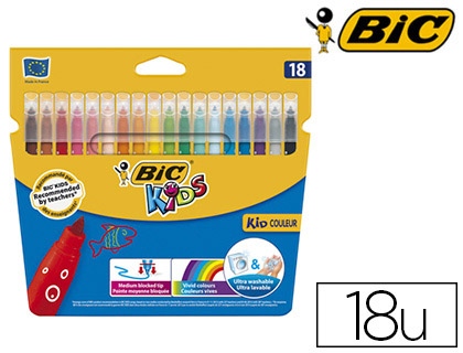 FEUTRE BIC KIDS COLORIAGE ENCRE ULTRA-LAVABLE CAPUCHON VENTIL POINTE BLOQUE DCOR FANTAISIE POCHETTE 18 UNITS