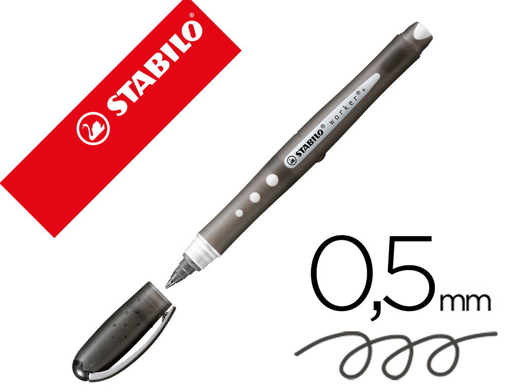 ROLLER STABILO WORKER COLORFUL POINTE CONIQUE ENCRE LIQUIDE BASE EAU NON RECHARGEABLE CORPS COULEUR ENCRE NOIR