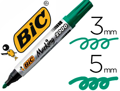 MARQUEUR BIC PERMANENT MARKING 2000 POINTE MOYENNE BISEAUTE TRAC 3/5MM CORPS PLASTIQUE ENCRE BASE ALCOOL COLORIS VERT
