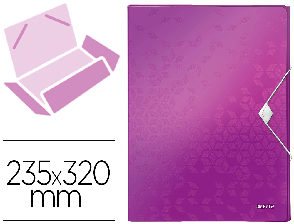 CHEMISE 3 RABATS LEITZ WOW POLYPROPYLNE FERMETURE LASTIQUE COLORIS VIOLET 235X320MM