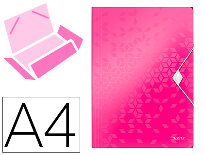 CHEMISE 3 RABATS LEITZ WOW POLYPROPYLNE FERMETURE LASTIQUE COLORIS ROSE 235X320MM