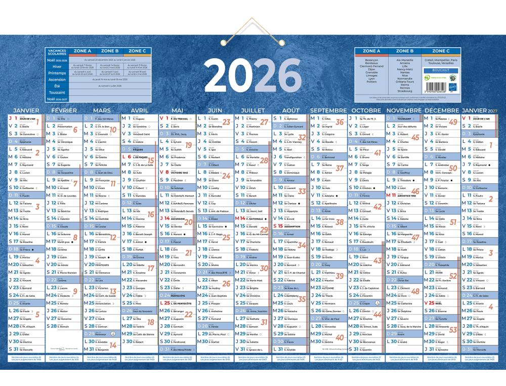 CALENDRIER BANQ 13M RECTO BLEUCALENDRIER BANCAIRE 13MOIS RECTO BLEU