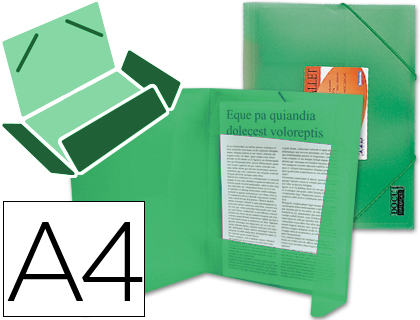 CHEMISE LIDERPAPEL POLYPROPYLNE DOS FLEXIBLE A4 210X297MM 4/10E 3 RABATS 100F LASTIQUE TRANSLUCIDE VERT