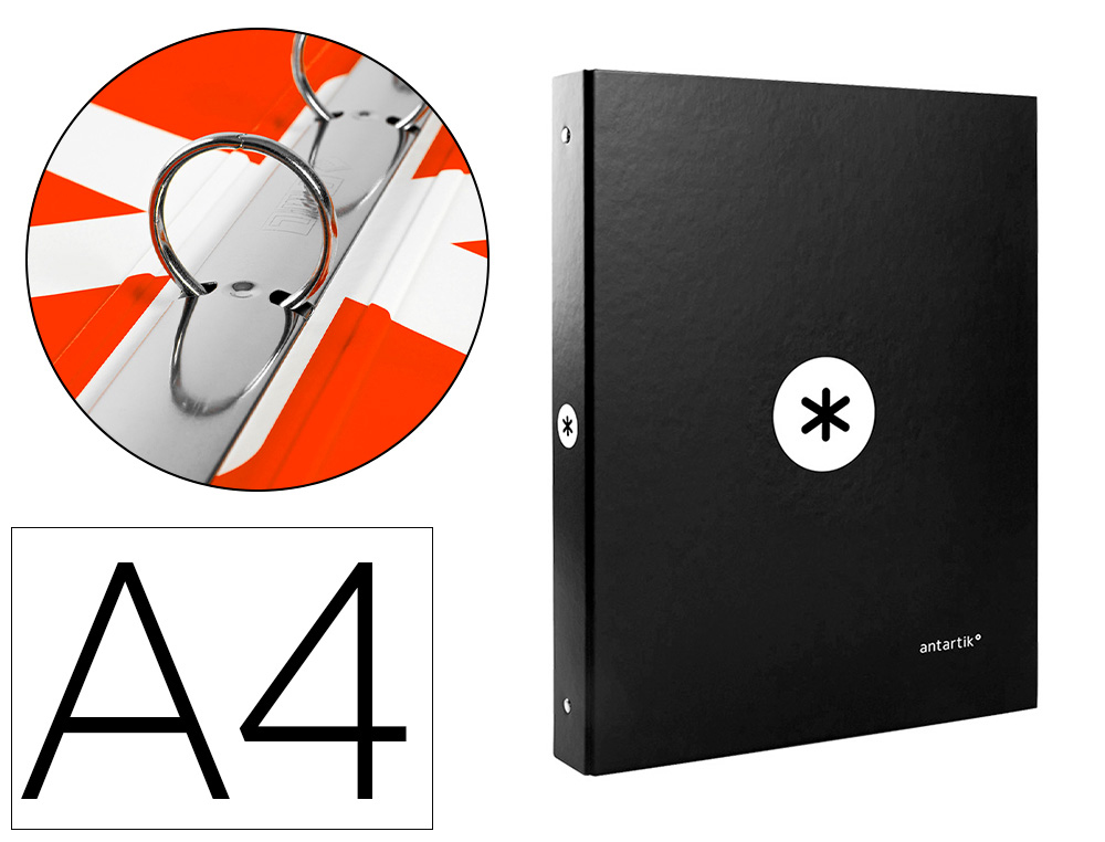 CLASSEUR ANTARTIK 4 ANNEAUX RONDS 25MM A4 CARTON REMBORDE COLORIS NOIR