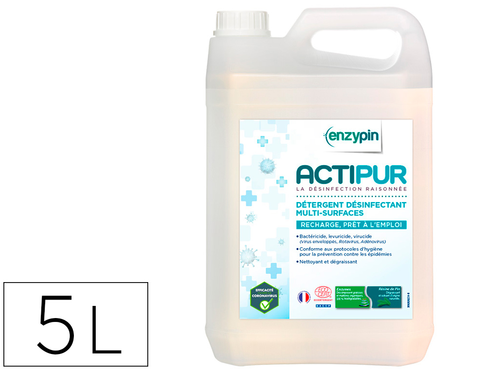 DETERGENT DESINFECTANT ECOCERT BACTERICIDE VIRUCIDE  TOUS TYPES DE SURFACES ET     MOBILIERS BIDON 5L