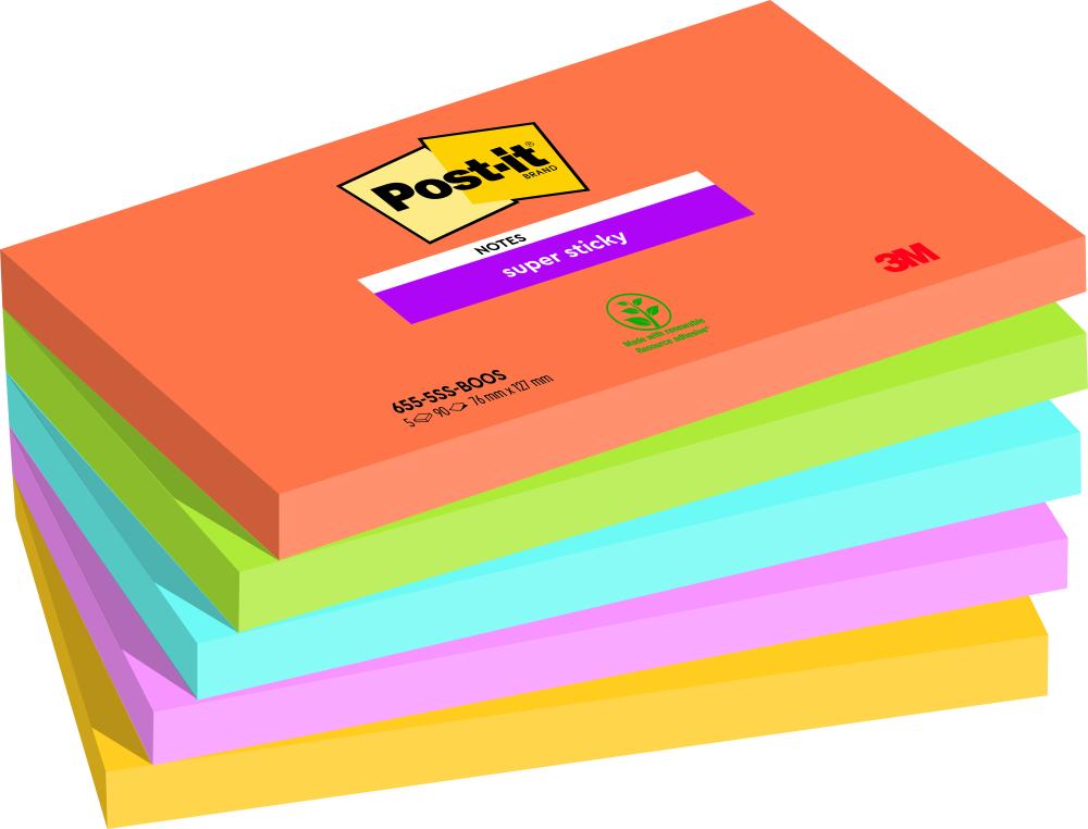 BLOC NOTES POST-IT SUPER STICKY COLLECTION BOOST 76 X  127MM, 5 BLOCS 90 FEUILLES
