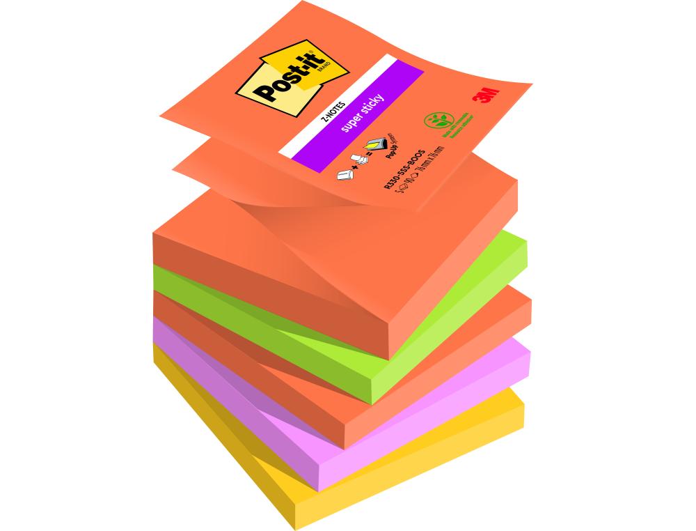 BLOC NOTE POST-IT Z-NOTES SUPER STICKY COLLECTION BOOST 76 X 76MM  5  BLOCS  90       FEUILLES