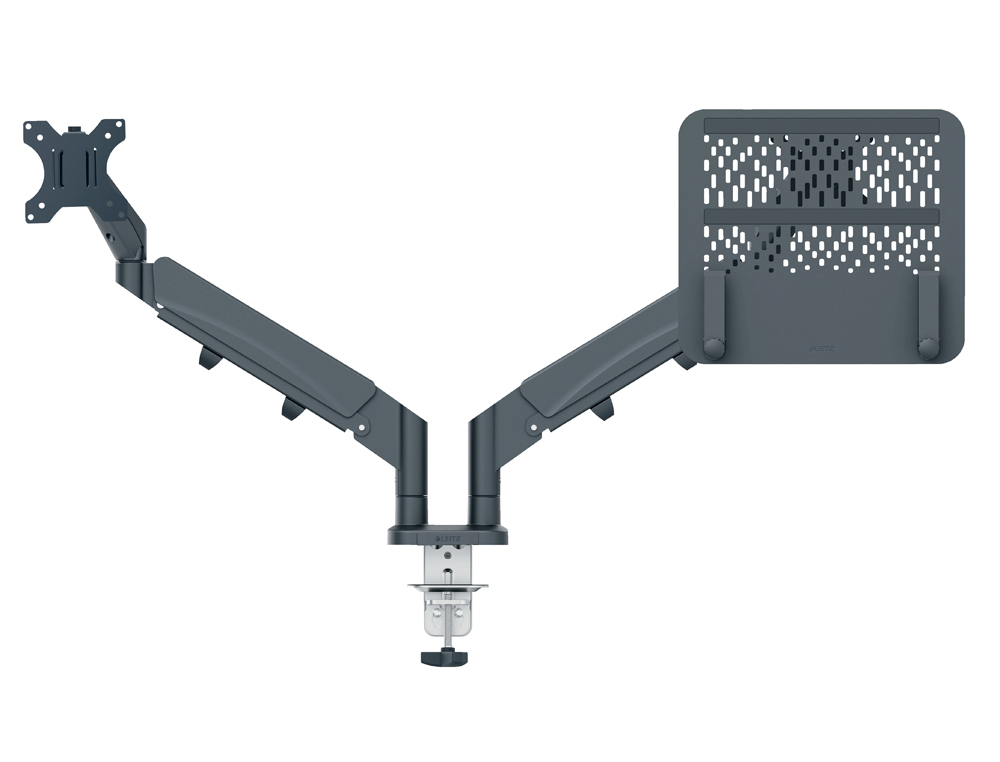BRAS PORTE-ECRAN LEITZ FAIBLE ENCOMBREMENT AVEC SUPPORT     ORDINATEUR PORTABLE COLORIS   GRIS