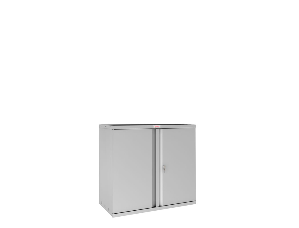 ARMOIRE BASSE PHOENIX ACIER 100CM 2 PORTES ET 1 ETAGERE   SERRURE A CLE COLORIS GRIS