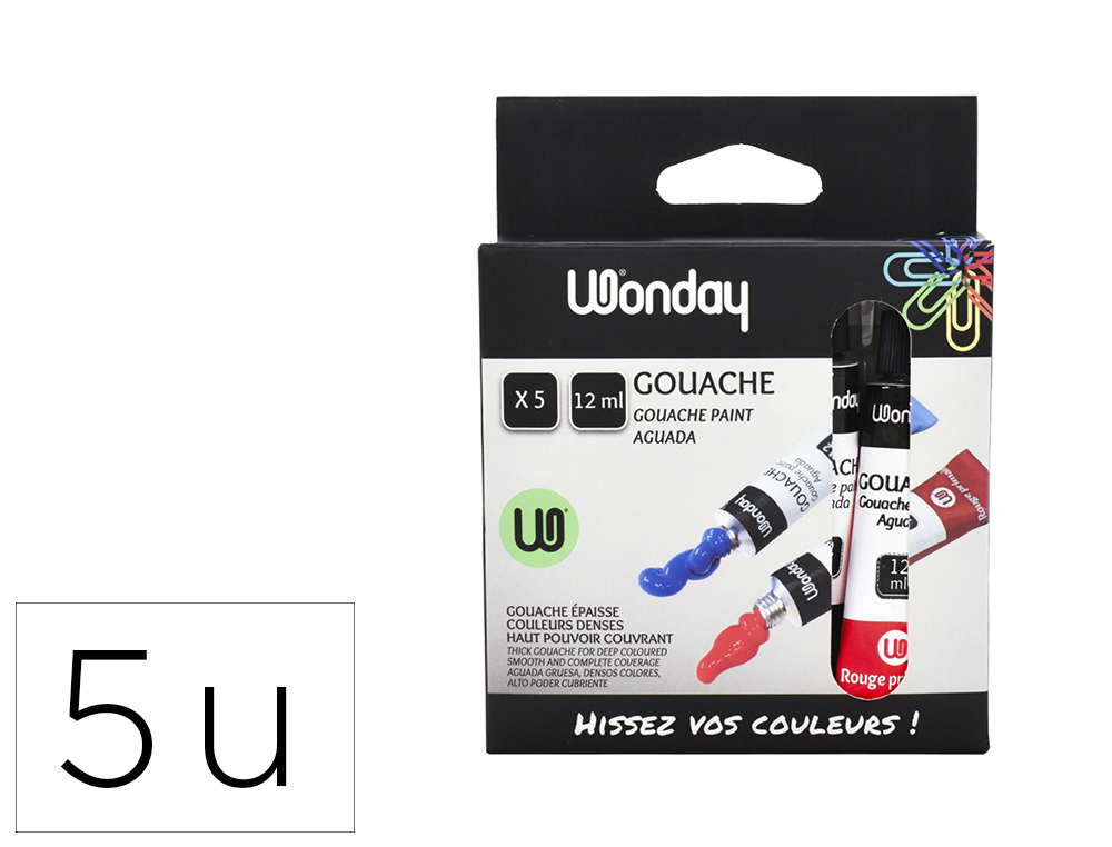 GOUACHE WONDAY TUBE 12ML COLORIS ASSORTIS BOITE 5      UNITES