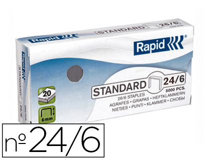 AGRAFE RAPID STANDARD 24/6 CUIVRE FIL SOUPLE CONFORT CAPACIT 20F BOTE 5000 UNITS
