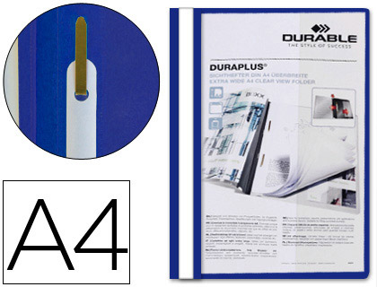 CHEMISE DURABLE DURAPLUS DOCUMENTS NON PERFORS A4 21X29,7CM LAMELLE EXTRA LARGE COUVERTURE TRANSPARENTE COLORIS BLEU