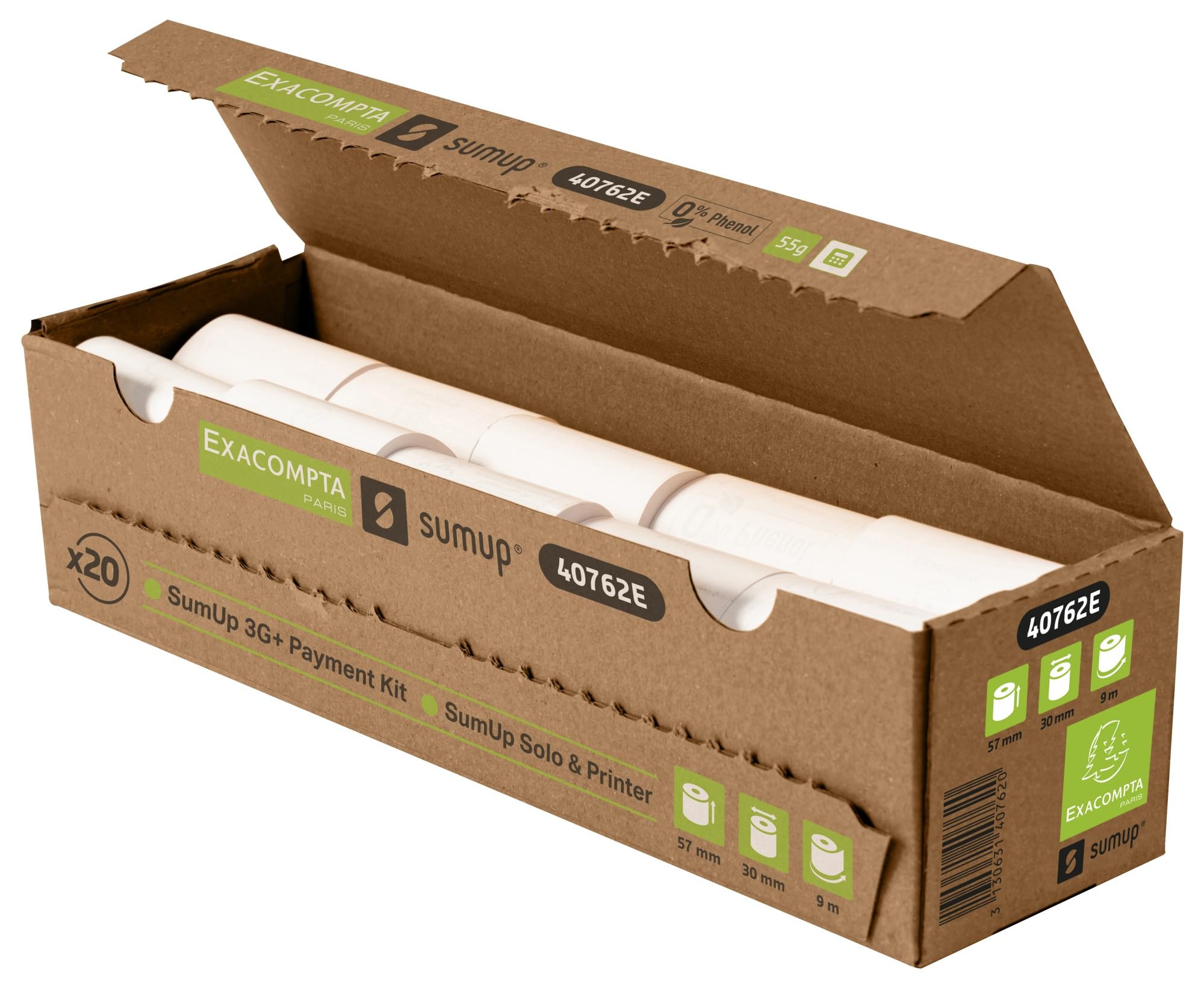BOBINE THERMIQUE EXACOMPTA TICKETS CARTE BANCAIRE 1 PLI  57X30MM 9M 55GR SANS PHENOL   PLASTIQUE   BOITE DE 10