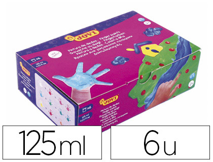 GOUACHE DOIGT JOVI BASE EAU COLORIS ASSORTIS JAUNE/BLEU/BLANC/MARRON/ROUGE/VERT POT 125ML COFFRET 6 UNITS
