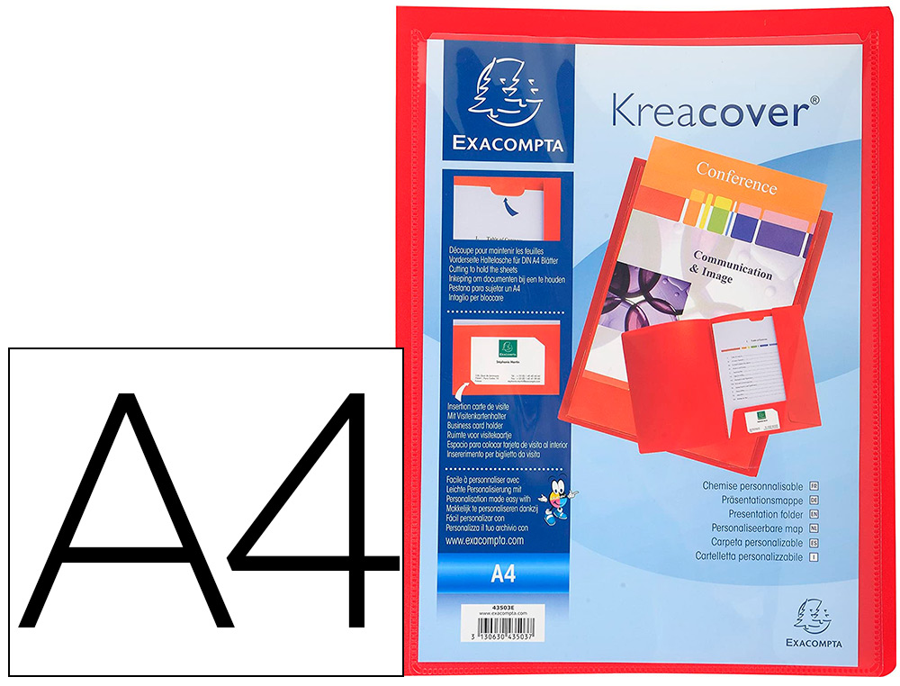 CHEMISE PRSENTATION EXACOMPTA KREACOVER POLYPROPYLNE SOUPLE 4/10E A4 24X32CM PERSONNALISABLE COLORIS ROUGE
