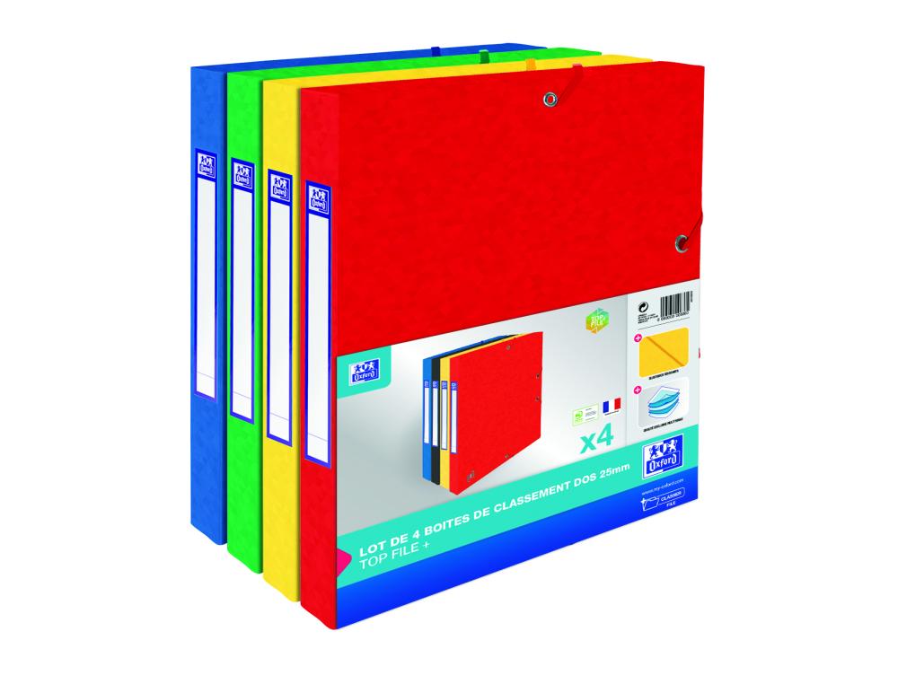 BOITE LUSTREE 24X32 D25 LOT 4 BOITE DE CLASSEMENT - CARTE - OXFORD TOP FILE+ - 24X32CM DOS 25MM - LOT DE 4