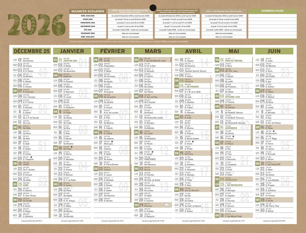 CALENDRIER 2X7M 21X26.5 NATURACALENDRIER NATURA 26,5 x 21 CM