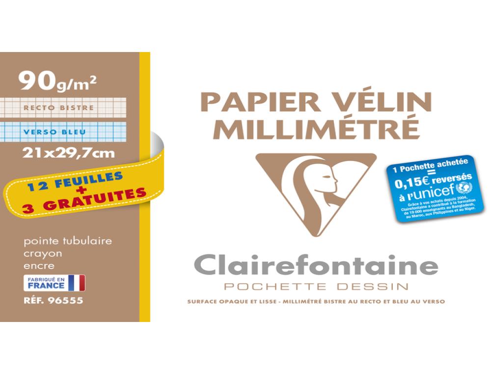 PAP MILLIMTR A4 90G POCH12+3PAPIER MILLIMETRE - CLAIREFONTAINE - A4 90G - POCHETTE 12 FEUILLES + 3GRATUITES
