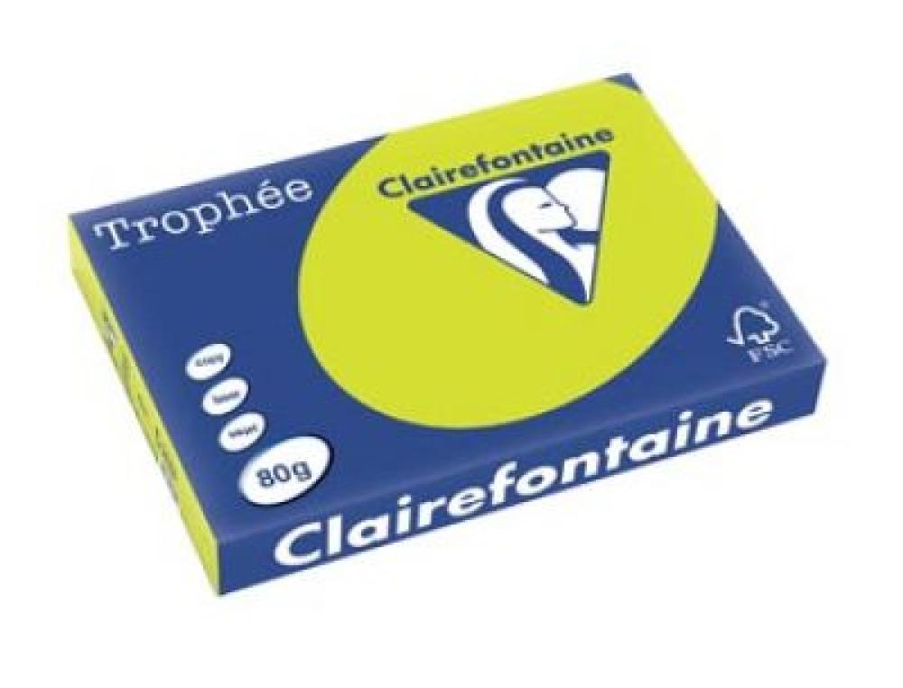 PAPIER A3 80G FLUO VERT TRO.50Ramette de papier A3 trophe intense vert fluo 80g Clairefontaine