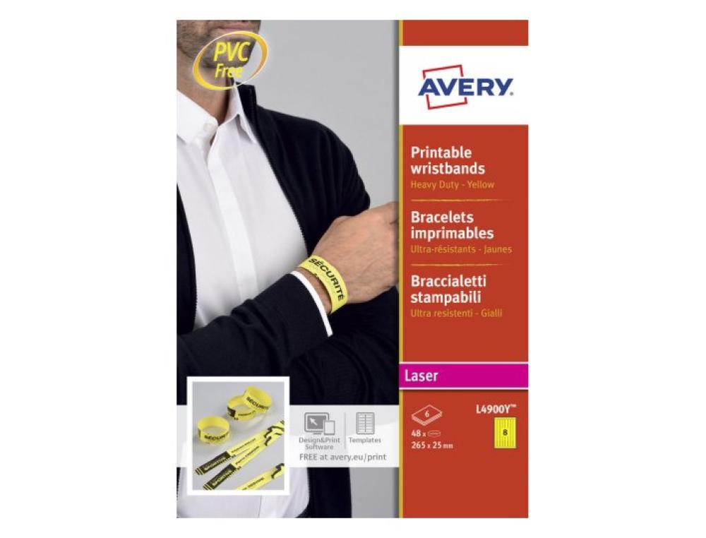BRACELET IDENTI 265X25MM P/48JPAQUET DE 48 BRACELETS D'IDENTIFICATION JAUNES 265X25MM AVERY