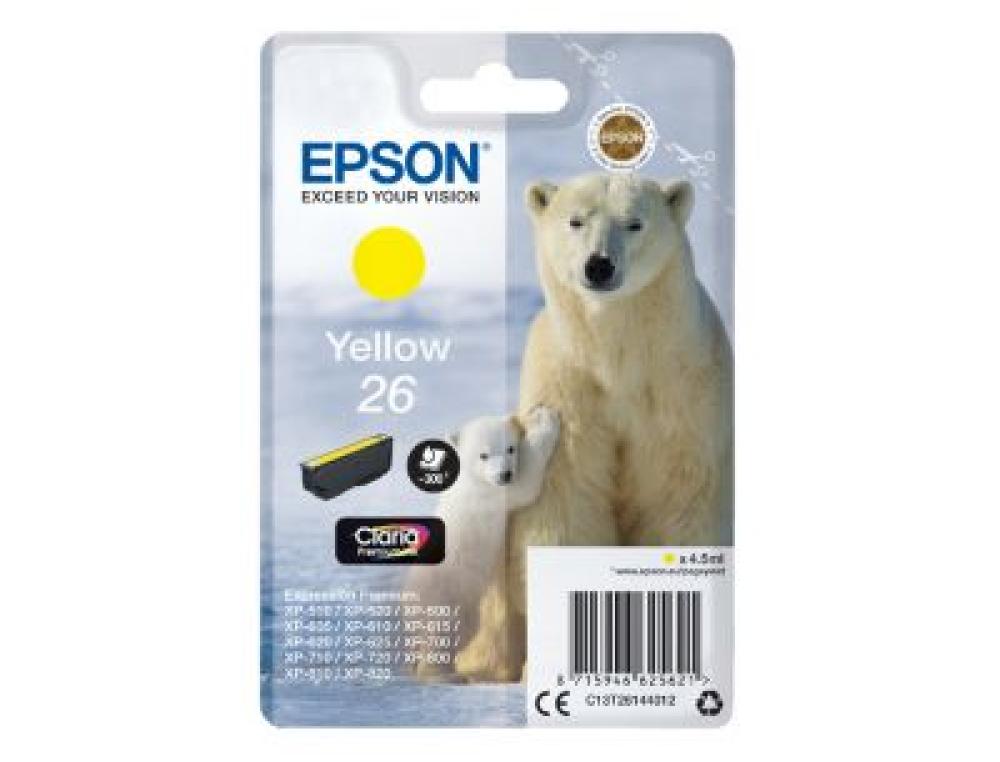 CART.EPSON 26 YEL. 300P OURS CARTOUCHE JET D'ENCRE EPSON T2614 C13T26144012 JAUNE OURS