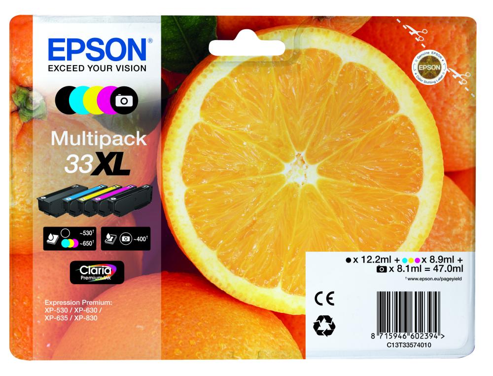 CART.EPSON 33XL PACK DE 5 ORANPACK DE 5 CARTOUCHES XL  33 EPSON 47ML