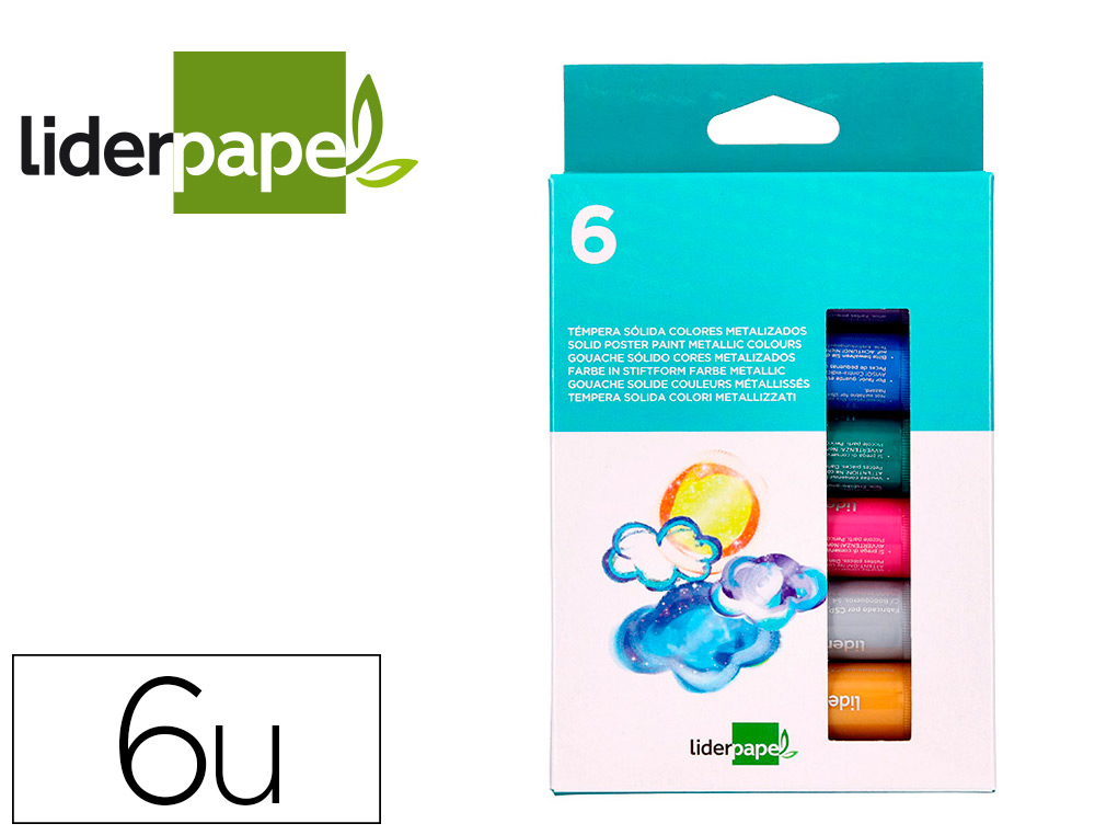 GOUACHE LIDERPAPEL SOLIDE BATON DE 10GR SANS SOLVANT    SECHAGE RAPIDE COLORIS        ASSORTIS BOITE DE 6 UNITES
