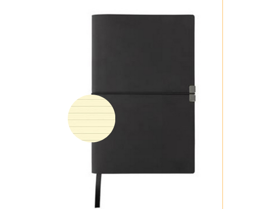 NOTEBOOK A5 80 PAGES COUVERTURE LUXE SOUPLE NOIRE (MARQUAGE INCLUS)